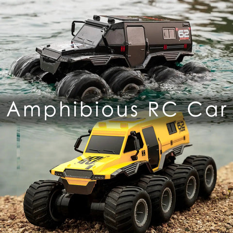 Amphibious One Twelfth Scale 8WD Remote Control Monster Truck For Land And Water Waterproof All Terrain RC Toy displayed in water