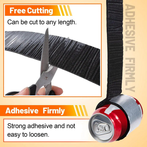 32.8 Ft Pipe Insulation Tape Wrap With Aluminum Foil Self Adhesive Foam cut by scissors, showing adhesive strength around can