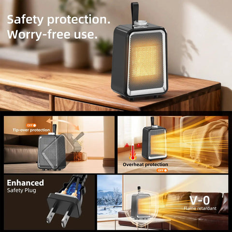 Compact Ceramic Space Heater For Office And Bedroom, 2 Speed Portable Desk Heater With Overheat And Tip Over Protection