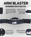 Arm Blaster For Biceps Lightweight Durable And Ready For Intense Curl Sessions Anywhere with contoured aluminum design and nylon strap.