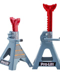 Two Pro-Lift 3-Ton double-pin jack stands, blue steel bases with red lifting posts
