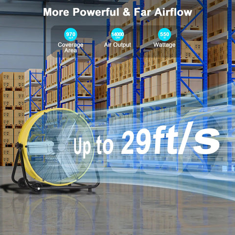 30 Inch Industrial Floor Fan Delivers Beast Mode 14000 CFM High Velocity Drum Shop Fan With 3 Speed Settings, in warehouse