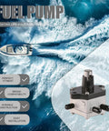 Direct Fit Honda Outboard Fuel Pump Replacement For 25HP To 90HP 4 Stroke Engines shown with a speeding boat on water.