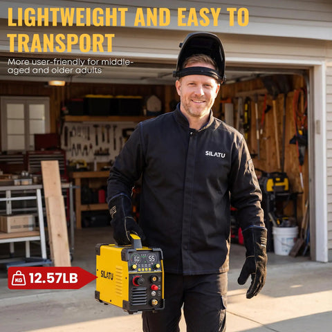 Plasma Cutter STC750P 75 Amp HF NonTouch Pilot Arc 110/220V Dual Voltage held by man in workshop setting