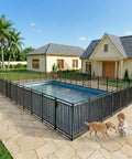 Removable Pool Fence 36Ft By 40In, 14 Panels And 2 Gates, In-Ground Safety Barrier For Pets around pool in backyard setting