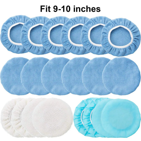 20 Piece 9 To 10 Inch Car Polisher Bonnet Pads Microfiber Polishing Pad Covers For Orbital Buffers Pro Grade Kit displayed