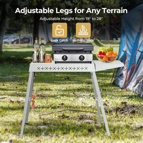 304 Stainless Steel BBQ Grill Table For 20 Inch Tabletop Griddles Adjustable Folding Outdoor Prep Station with griddle outdoors