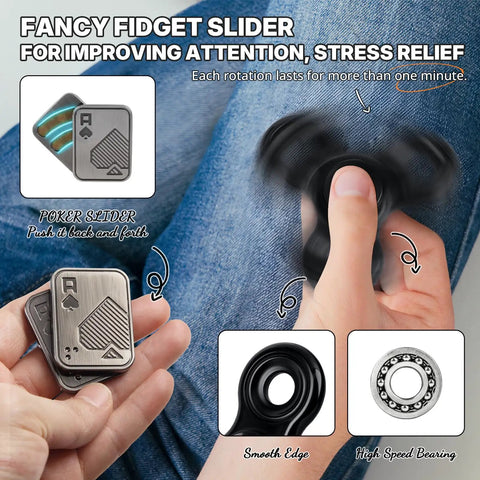 Person using 5 Pcs Fidget Toys Set For Adults with Magnetic Slider and Spinner for desk stress relief and anxiety.