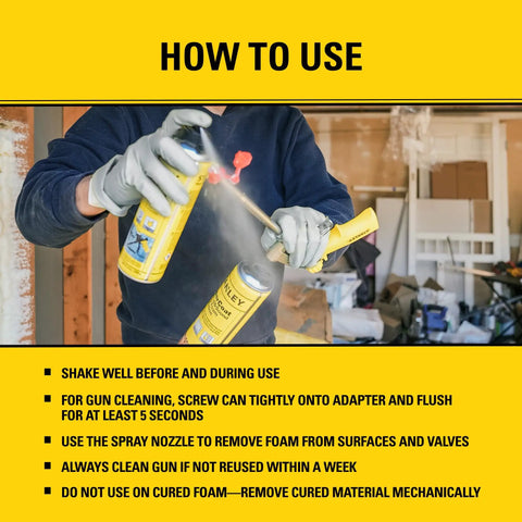 Spray Foam Gun Cleaner And Uncured Polyurethane Foam Dissolver 12.3 Oz 1 Pack For Quick Cleanup Of Insulation Guns instructions