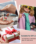 Collage featuring 12 Pack White Sublimation Keychain Blanks Squares 1.97 Inch Double Sided PU Leather For DIY Crafts in use