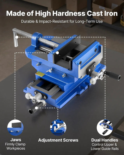 Cross Slide Drill Press Vise With 6 Inch Jaw 2 Way X Y Axis Heavy Duty Cast Iron Bench Vise Clamp for Woodworking