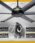 Heavy Duty 84 Inch Outdoor Ceiling Fan With Smart WiFi And Voice Control For Big Backyards Quiet Wet Rated Black Finish with six blades