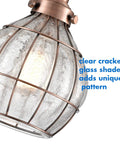 Red Antique Copper Glass Pendant Light With Cracked Glass Shade, close-up of the cracked glass design and copper finish