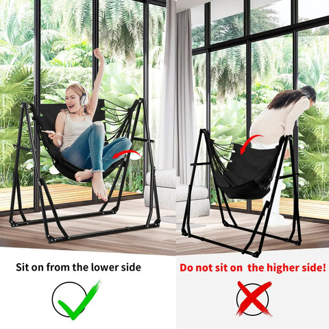 2 In 1 Hammock With Stand For Outdoors Portable Heavy Duty Steel Frame Supports Up To 480 Lbs Easy Setup In Minutes Black Multi Functional Swing Chair