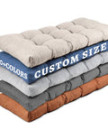 Stack of tufted custom bench cushions in various colors. Custom Bench Cushions Waterproof Window Seat Pad Non Slip Tufted.
