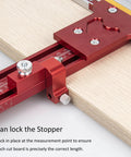 Close-up view of the Built Like A Tank Dual Track Saw Parallel Guide System for precise measurement on wood.