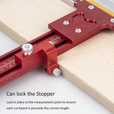 Close-up view of the Built Like A Tank Dual Track Saw Parallel Guide System for precise measurement on wood.