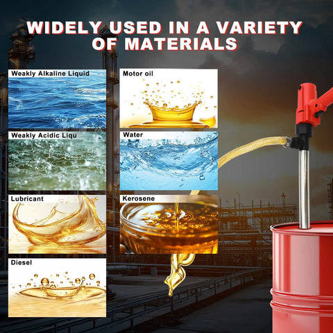 Heavy Duty Bad Boy Electric Drum Pump For 55 Gallon Barrels With 36 Inch Stainless Steel Tube and 6.6 Foot Wire Hose used with various liquids.