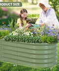 Galvanized Raised Garden Bed Kit 4x2x1.4 Ft Oval Steel Outdoor Planter With Safe Folded Edge, Built In Iron Clips