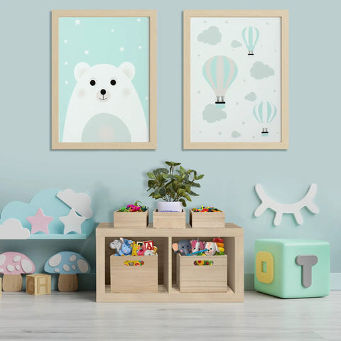 Three Piece Unfinished Wood Crates Organizer Bins For Pantry Closet And Arts Crafts Storage under children's wall art in playroom