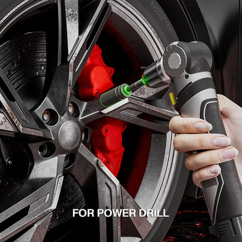 Slim Profile 33-Piece Deep Well Bolt Extractor Kit in use with power drill on car wheel