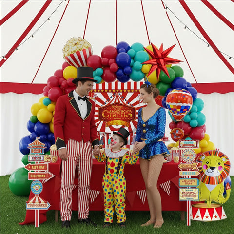 Circus Theme Party Decorations Kit With Balloon Garland In Red Blue Yellow Green Teal Foil Hot Air Balloons Lion Balloons
