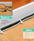 Before and after using Heavy Duty 50 Pack 36 Inch Cable Zip Ties Ultra Strong Nylon Wire Ties, organized cables on floor.