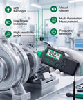 VM-420 Handheld Industrial Vibration Meter For Motors Pumps And Fans in use, displaying real-time vibration data