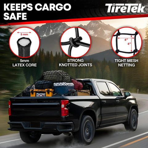 Pro Grade Bungee Cargo Net Rock Hard 5Mm Latex Core 4X6 To 8X12 Double Stretch Mesh Grid With 12 Steel Carabiners For Pickup Truck Bed Secure Your Daily Travel Gear