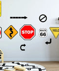 Road Sign Wall Decals For Kids Room Street Sign Decor Stickers Do Not Enter Stop Sign One Way Traffic Light Yield Caution