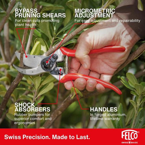 F2 Pruning Shears 9 Inch Swiss Made Garden Clippers With Precision Bypass Blade cutting branches in garden