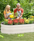 Two Pack 4x2x1 Ft Outdoor Galvanized Raised Garden Bed Kit With Rust And Corrosion Protection Easy Assembly Safe Edge Open Bottom Design For Vegetables And Flowers White, filled with colorful flowers in a garden setting