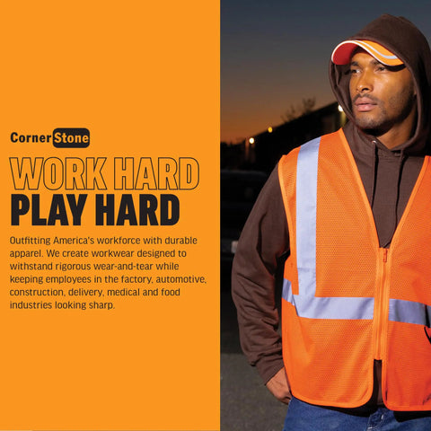 Man wearing orange safety vest over Heavyweight Zip Hoodie With Thermal Lining For Men And Women, Unisex Full Zip Hooded Sweatshirt