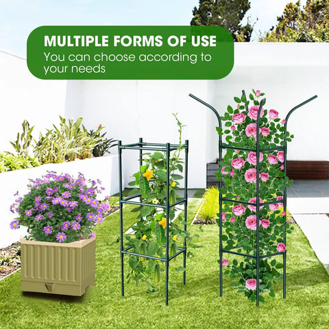 All-in-One Raised Garden Bed Planter Box With Trellis, 71 Inch Self-Watering Tomato Planter and blooming flowers on lawn