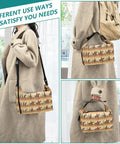 Three views of Cowboy Themed Lunch Bag Insulated Tote for everyday grub, featuring adjustable strap, hand and shoulder carry.