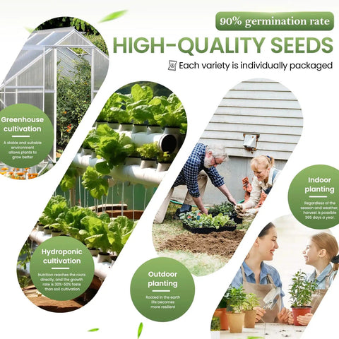 Survival Vegetable Seeds Vault Kit With 36 Heirloom Varieties And Over 17,600 Non GMO Seeds, suitable for various gardening methods.