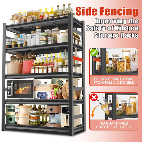 Heavy Duty 2500 lbs Metal Shelving Unit, 5 Tier Adjustable Kitchen Storage Shelves For Microwave And Appliances, Workhorse Pantry Organizer Rack, No Bolt Utility Rack, 35.4 Inches Wide By 15.75 Inches Deep By 71.2 Inches High