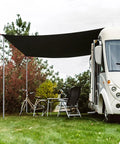 Ultralight Tent Footprint Tarp 55x87 Inches Waterproof PU2000mm Ground Cloth set up as awning beside RV