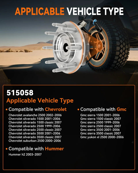 BeefedUp 2Pcs Front Wheel Bearing Hub Assembly For Chevy Silverado 1500 2500 HD 3500 and GMC Sierra 4x4 illustration