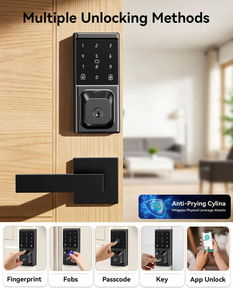 Keyless Entry Door Lock With Handle Set And Fingerprint Smart Deadbolt Featuring Touchscreen Keypad Apps And Fob Cards For Smooth Home Access And No Stress Crib Security Game Changer Fo Sho Installations