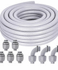 Top Shelf Liquid Tight Electrical Conduit Kit Twenty Five Foot Three Quarter Inch flexible wire sleeve with connectors and fittings.