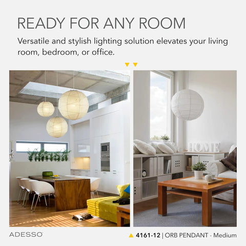 Cool Orb Pendant Light With Collapsible Rice Paper Shade 19 Inch Diameter And 15 Foot Cord in modern kitchen and living room