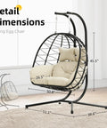 Egg Chair With Stand Hammock Swing Chair Foldable Hanging Loveseat in living room, dimensions shown, supports up to 700 lbs