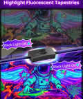 Two Pack 36W Black Light Bar Kit with plug and switch highlighting fluorescent tapestry with UV glow effect on and off