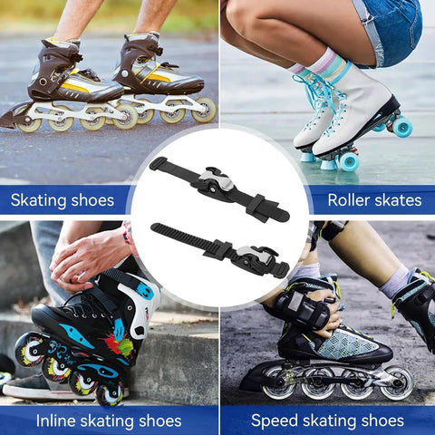 Replacement Inline Skate Straps and Buckles for Men Women Kids Adjustable Roller Skate Strap Kit Durable PE Material shown with skates