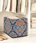 Foldable Paisley Mandala Storage Basket 13 Inch Cube, waterproof, organized with clothing in closet, reinforced handles.