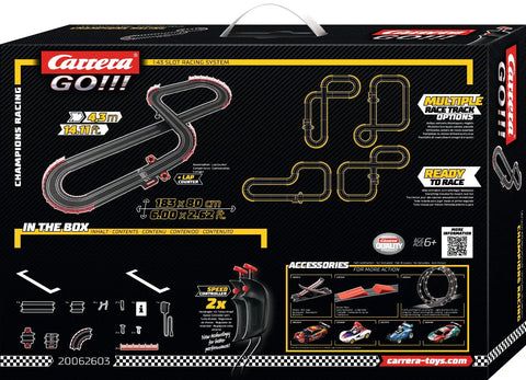 Box of High Speed Slot Car Race Track Set With Over Fourteen Feet Of Track Crossover Section Long Straights And Lap Counter