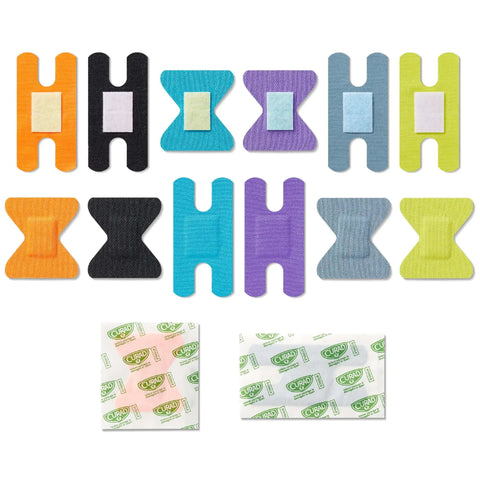 The Real Deal Fingertip And Knuckle Bandages With Extreme Hold Adhesive, Durable Fabric Antibacterial Wound Dressings For Cuts And Scrapes displayed in various colors.