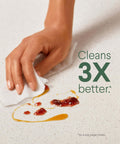 Hand cleaning a countertop with Allergy Season Disinfecting Wipes Bleach Free Multi Surface Cleaner Antibacterial Fresh Scent