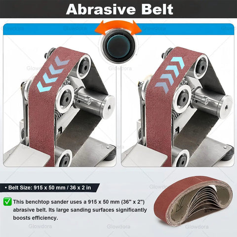 Heavy Duty 750 Watt Electric Belt Sander Bench Grinder With Polishing Machine And Sanding Belts adjustable abrasive belt for efficient sanding.